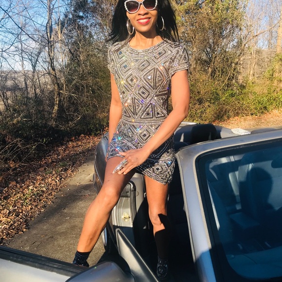 COLLETTE DINNIGAN Heavy BEADED Rhinestone DRESS 1 - Picture 3 of 8